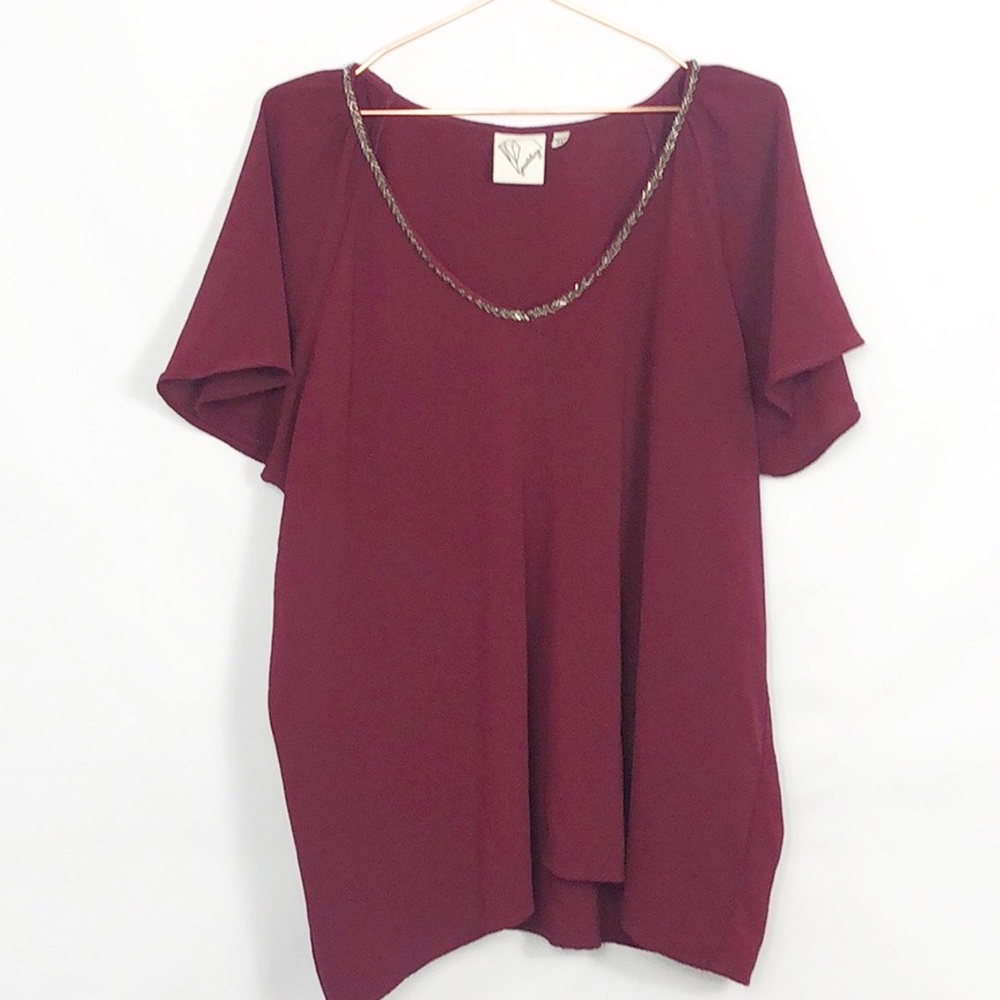 Anthro Beaded Neck Maroon Blouse 3X Like New